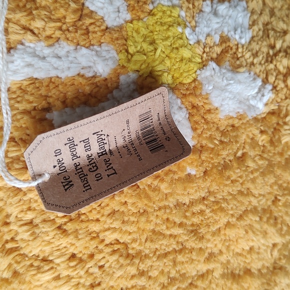 NWT Natural Life rainbow happy face pillow mustard yellow tufted throw pillow - Picture 3 of 6